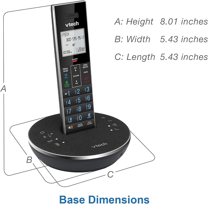 VTech LS6381-2 Bluetooth Speaker with Echo Cancellation, Noise Reduction, Music Streaming, PC/Landline/Cellular Calls, Paired with DECT6.0 Cordless Handset, Answering System, Smart Call Blocker,Black