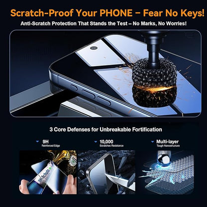 OneFish Privacy Screen Protector for iPhone 16 Pro Max [6.9 inch], Airbag Edge Protection Anti Spy Private Tempered Glass Film with Installation Frame 9H Scratch Resistant Easy Installation-2Pack.