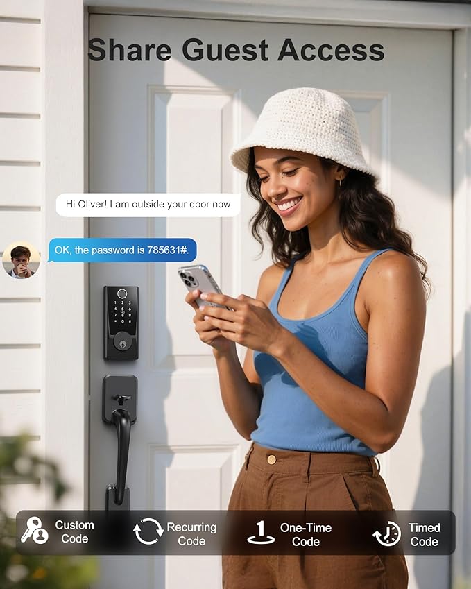WiFi Smart Locks for Front Door: Keyless Entry WiFi Keypad Deadbolt Lock, Compatible with Alexa, Remote Control, Fingerprint Password Unlock, Auto Lock, Built-in Wi-Fi (2.4Ghz)