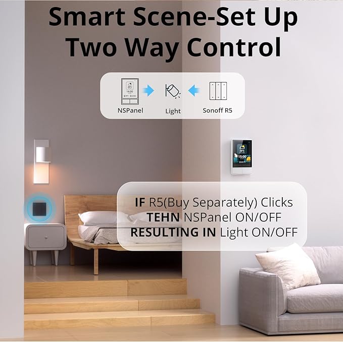 SONOFF Smart Switch, 2-Switch Panel Home Control, WiFi Smart Scene Wall Switch with Touchscreen, Smart Temperature Function, Lights Control, Compatible with Alexa and Google Home (1, White)