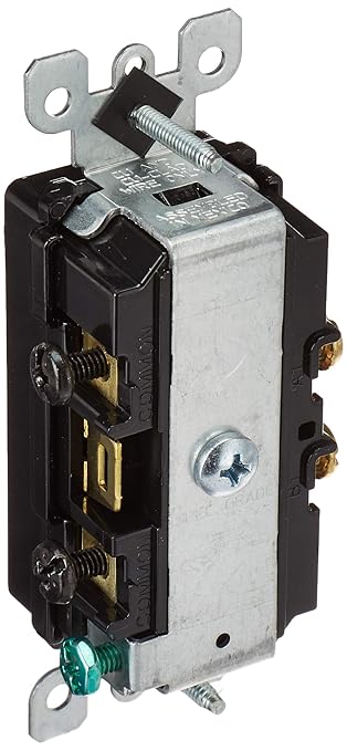Leviton 15 Amp, 120/277 Volt, Decora Single-Pole, AC Combination Switch, Commercial Grade, Grounding, 5634-E, Black