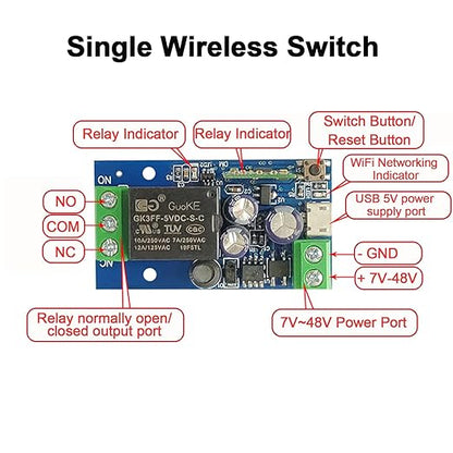 WiFi Smart Switch, Ewelink Smart Relay Module, Compatible with Alexa Google Home, USB 5v/12v/24v/48v Inching Selflock Remote ON Off(2 Pack)