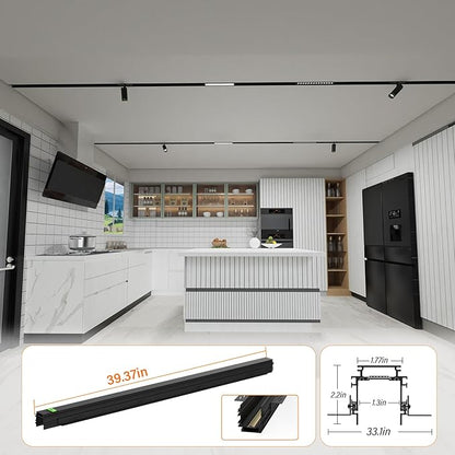6 Pack Magnetic Track Lighting Rail, 4-Wire Recessed Aluminum Rail for LED Track Light System, Flush Mount 24V Low Voltage Adjustable Track for Ceiling (39.4inch/3.3ft)
