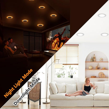 CycevSun Canless 6 Inch LED Recessed Lights with Night Light 16 Pack, Ultra Thin Wafer Downlight Indoor Exterior Soffit, Dimmable & 5 Color Selectable,12W, 120V, ETL Listed