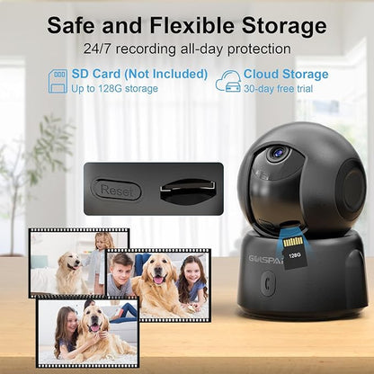 GOLSPARK 2K Indoor Security Camera for Baby Monitor, 2.4GHz WiFi 360 Pet Camera with Night Vision Motion Tracking Detection Two-Way Audio Sleep Mode SD Card Cloud Storage, Black