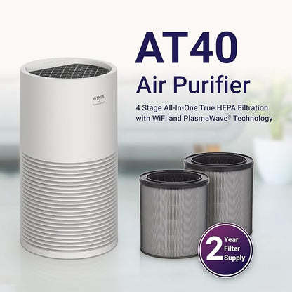 WINIX AT40 Air Purifier with 2 Years of Filters for Extra Large Room Up to 1968 Ft² in 1 Hr With Air Quality Monitor, True HEPA, Carbon Filter and Auto Mode, Captures Dander, Smoke, Dust