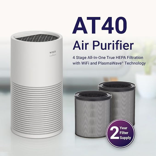 WINIX AT40 Air Purifier with 2 Years of Filters for Extra Large Room Up to 1968 Ft² in 1 Hr With Air Quality Monitor, True HEPA, Carbon Filter and Auto Mode, Captures Dander, Smoke, Dust