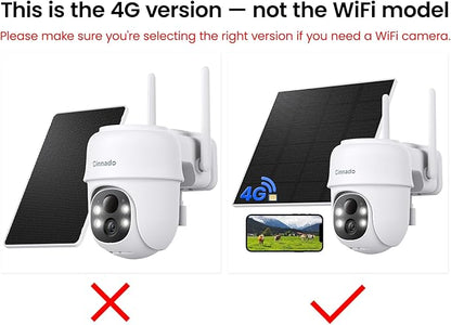 Cinnado 4G LTE Cellular Security Camera-No WiFi Outdoor Camera Wireless with 5W Solar Panel, 2K 360° Color Night Vision, PIR Motion, TF Card Storage, Works with Alexa, SIM Card Included, B6 4G 1P