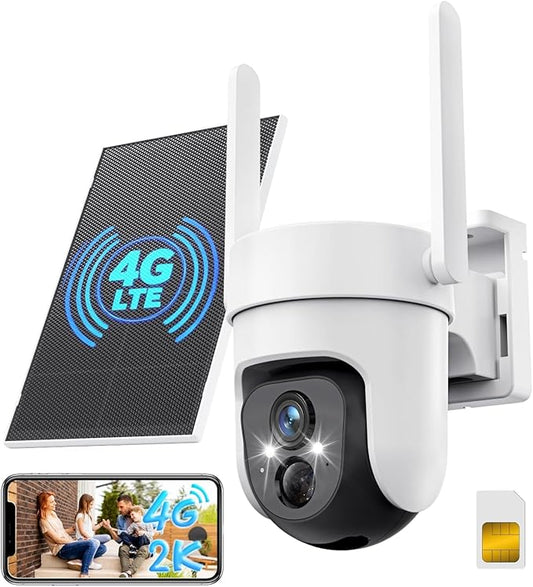 GNCC 4G LTE Cellular Security Camera Outdoor, No WiFi Needed Solar Security Camera with SIM Card, 2K Color Night Vision, 360° Pan Tilt, Motion Detection, Remote Farm/Ranch/Construction Site Camera