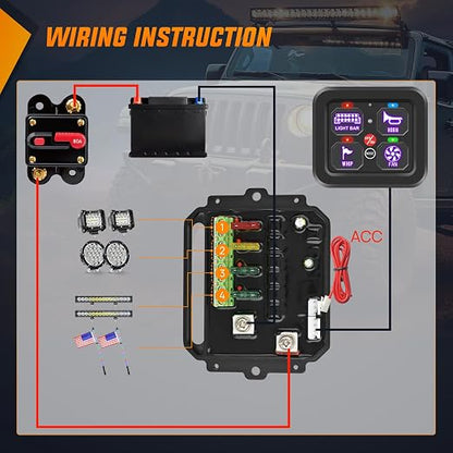 Nilight 4 Gang Switch Panel RGB 12V 24V Circuit Control Relay System | Fuse Wiring Harness Automatic Dimmable LED Pod On/Off Momentary Strobe Modes Universal for Car Pickup Truck Camper SUV