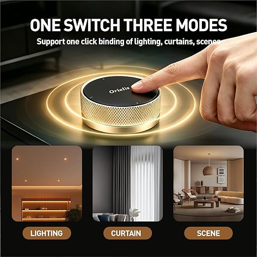 Zigbee Switch, Zigbee Button, Wireless Smart Button, Supports to Create Smart Scenes, Trigger Connected Devices on APP with Three Control Options, Tuya ZigBee Gateway Required (V2 or Higher), Gold
