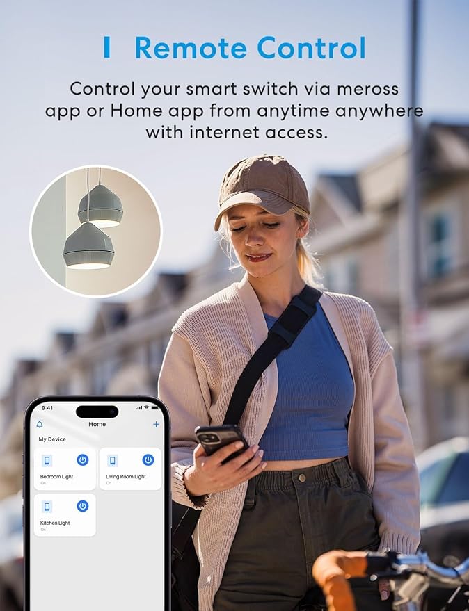 3 Way Smart Switch, Meross Smart Light Switch Supports Apple HomeKit, Siri, Alexa, Google Assistant & SmartThings, 2.4Ghz WiFi Light Switch Neutral Wire Required, Remote Control Timer 2 Pack