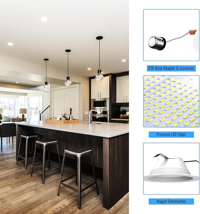 LEDMyplace Pack of 12 Recessed Lighting - 10W Round Dimmable LED Can Lights, 650 Lumens, 5000K Daylight - Baffle Trim Recessed Downlight, Energy-Efficient LED Fixture for Home, Office, and Kitchen