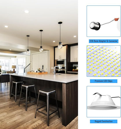 LEDMyplace Pack of 4 Recessed Lighting - 10W Round Dimmable LED Can Lights, 650 Lumens, 5000K Daylight - Baffle Trim Recessed Downlight, Energy-Efficient LED Fixture for Home, Office, and Bedrooms