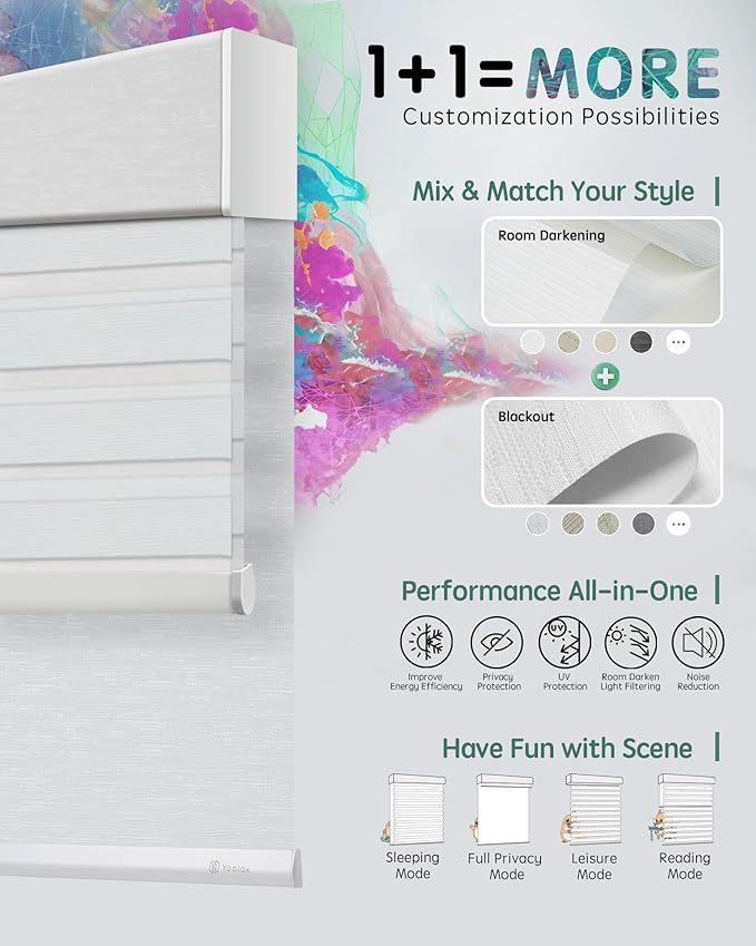 Yoolax Smart Dual Roller Shades, Motorized Blinds with Remote Smart Zebra Shades Compatible with Alexa, Blackout & Room Darkening Automatic Blinds for Windows (Zebra Layer White)