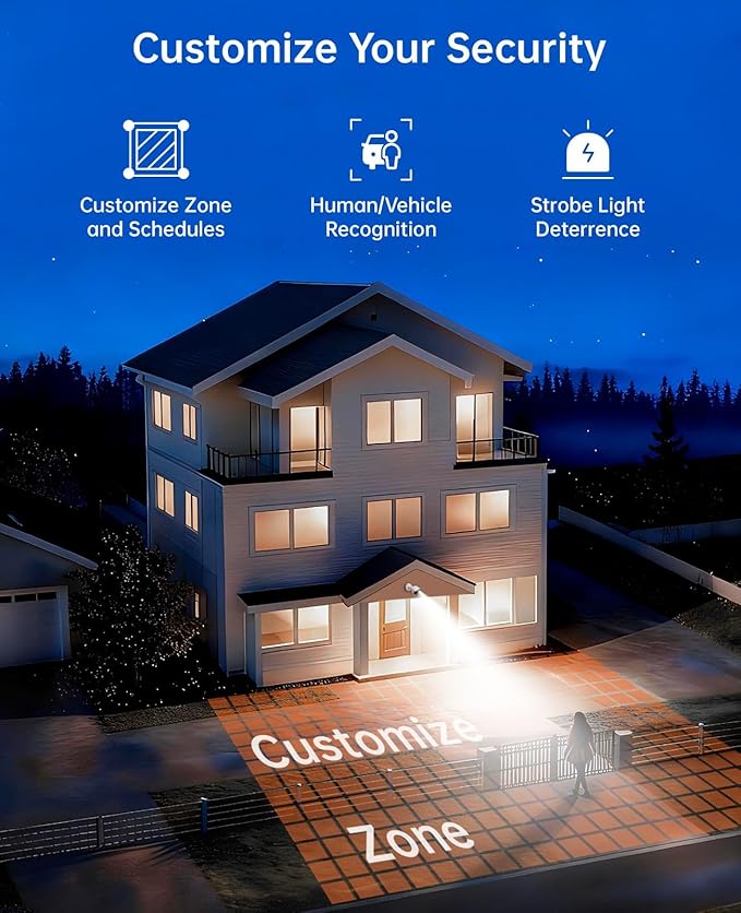 4K PoE Camera System, 4Pcs 8MP Security Camera System Outdoor with No Subscription, AI Detection, Color Night Vision, IP67 Waterproof, H.265 4K 8CH NVR with 64GB SD Card