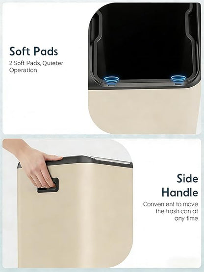 Arlopu 16Gal Dual Trash Can w/2 Built-in Box for Odor Control, Hands-Free Kitchen Garbage Bin, Recycle Waste Dustbin, Soft-Close Lid, 2 Buckets,Foot Pedal, Side Handle, Airtight,for Home (Beige)