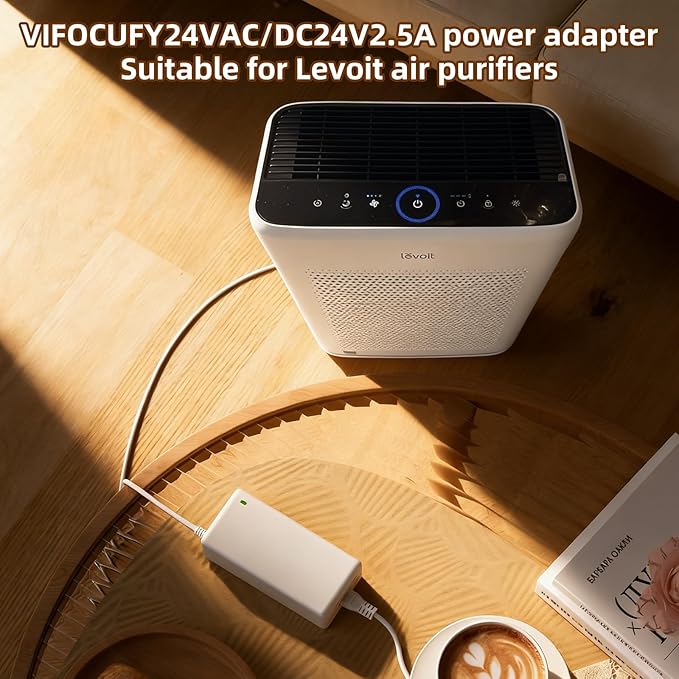 24V AC/DC Adapter Charger Compatible with Levoit Vital 200S LAP-V201S-WUS LAP-V201S-AUSR Smart True HEPA Levoit Air Purifier LAPV201SWUS LAPV201SAUSR Power Supply Cord（White）