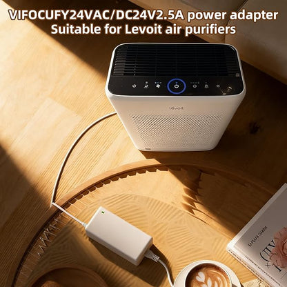 24V AC/DC Adapter Charger Compatible with Levoit Vital 200S LAP-V201S-WUS LAP-V201S-AUSR Smart True HEPA Levoit Air Purifier LAPV201SWUS LAPV201SAUSR Power Supply Cord（White）