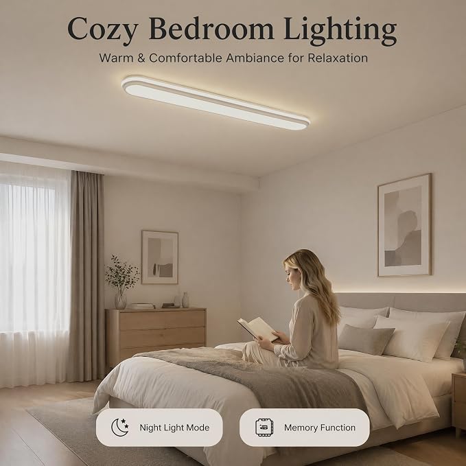 4Ft Smart Modern LED Ceiling Lights,65W Modern High Brightness Linear Flush Mount Light Fixture,48" Dimmable Led Ceiling Lamp with Remote Control for Kitchen Bedroom Living Room Hallway