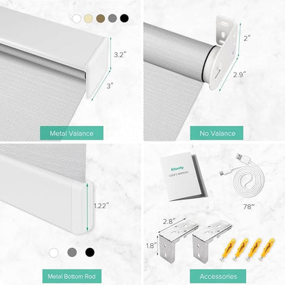 Motorized Roller Shades, Light Filtering Remote Control Custom Window Shades Compatible with Alexa Google Assistant via RF Hub, Rechargeable Electric Blinds for Windows (Fireproof Silver)