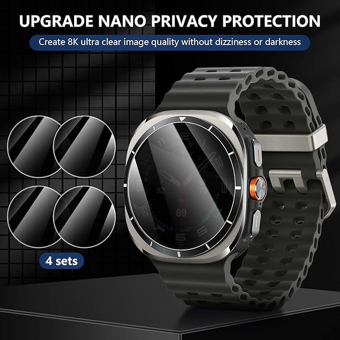 Suoman 4-Pack for Samsung Galaxy Watch 6 Classic 47mm Privacy Screen Protector, [Anti-peeping] 9H Hardness Ultra-thin Tempered Glass Screen Protective Film