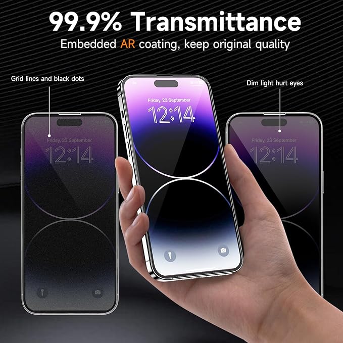 3-Pack for Privacy Screen Protector for iPhone 15/15 Pro, Sensor Protection, Anti Spy Private Tempered Glass Film, Touch Sensitive, Bubble-Free, 9H Hardness Screen Protection 6.1 Inch