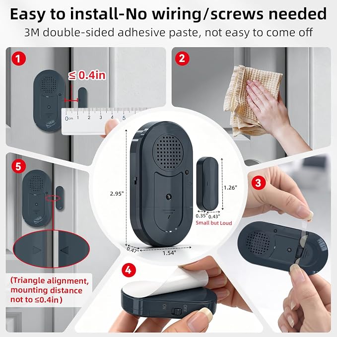 Sanjie Door Window Alarm Sensors, 5 Pack, 125dB, Volume Control | Easy-install door and window alarms with loud adjustable alerts, long battery life, and versatile use for home safety