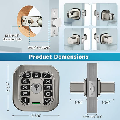 Richelock Fingerprint Door knob, Smart Biometric Door Lock with Keypad, Keyless Entry Code Door Knob, Waterproof & Weatherproof , Auto Lock ,Voice Navigation, For Bedroom, Gate,Office