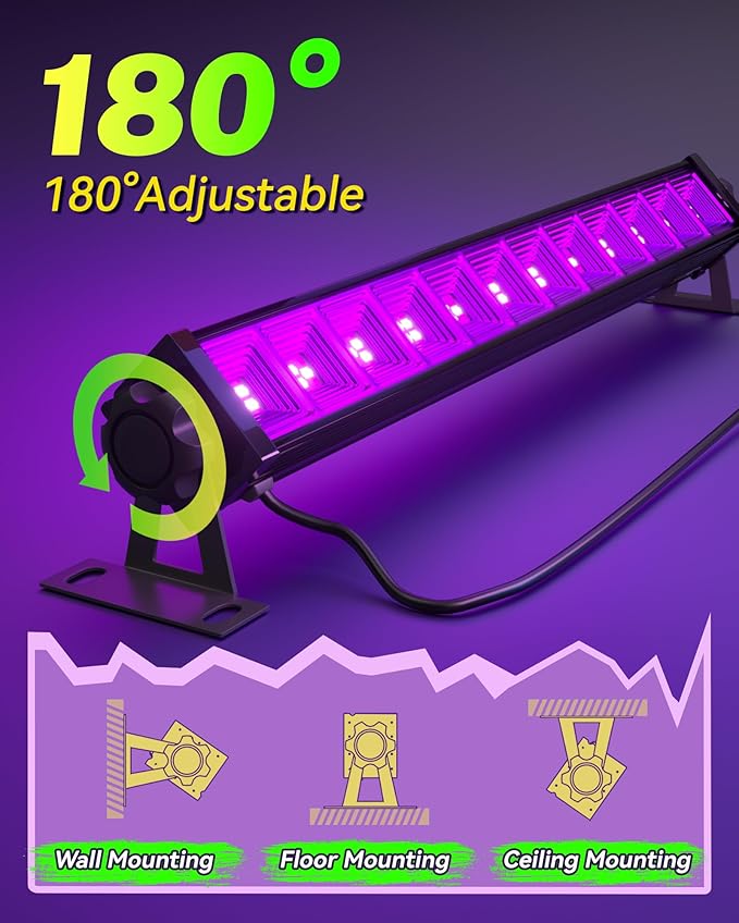6 Pack 42W LED Black Light Bar, Blacklight with 6FT Cord+Switch+Plug, Glow in The Dark Black Lights Party Supplies for Halloween Decorations, Fluorescent Poster, Body Paint, Classroom, Bedroom