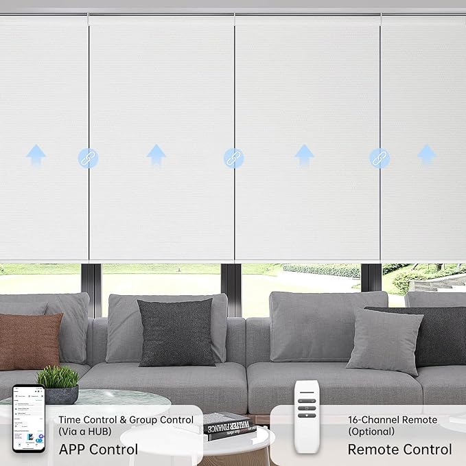Motorized Coupled Shades, Blackout Smart Blinds for Large Windows Automatic Blinds Compatible with Alexa, Motorized Roller Shades Customized for Bedroom Home Office(Blackout-Pure White)