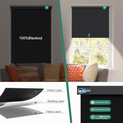 Motorized Blinds with Remote [100% Blackout & Silent Motor] Smart Blinds Compatible with Alexa Google HomeKit, Electric Roller Shades for Indoor Windows, Customized Size, Mist Ultra Black