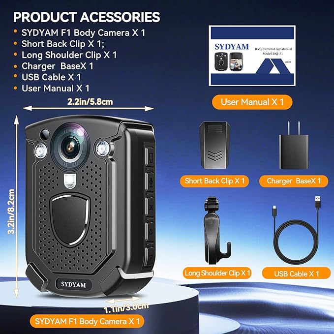 4K 512GB Body Camera, 10-12Hrs Battery IP68 Waterproof Body Cameras with Audio and Video Recording, H.265 Video Code Body Cam for Police Security Train Conductor Delivery Waiter
