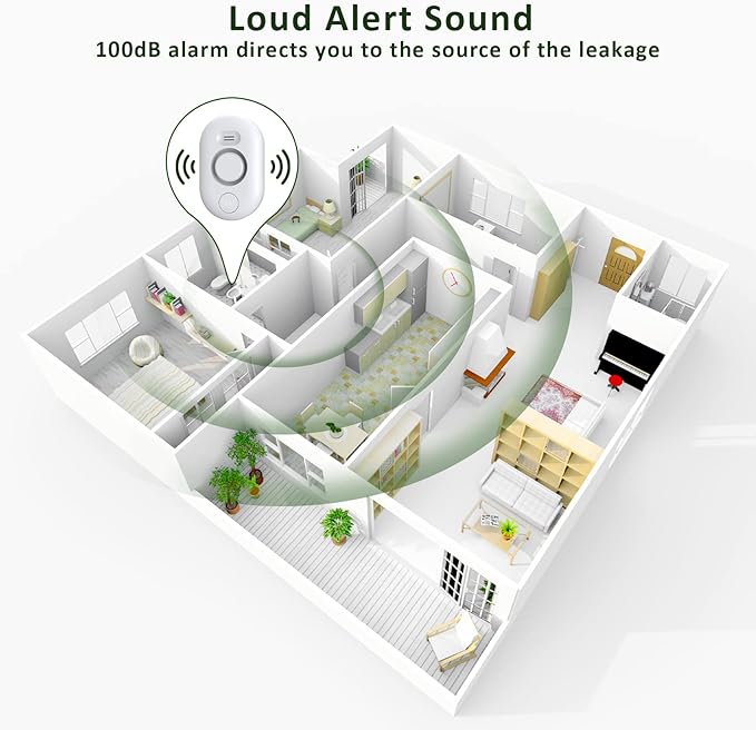 METAK Water Leak Detector Sensor Alarm: Home Water Flooding Monitor Smart Sink Overflow Monitoring Adjustable Wet Moisture Alert Pipe Leakage Drip Detection Warning for Basement Floor (2 Sensor)