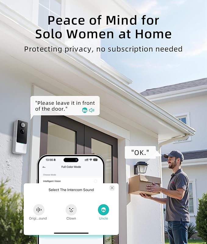 3MP Camera Doorbell Camera Wireless Video Doorbell 2K HD- No Subscription Required, Free Human Motion Detection, Package Detection, Battery Powered, Works with Alexa &Google Assistant,2.4GHz WiFi Only