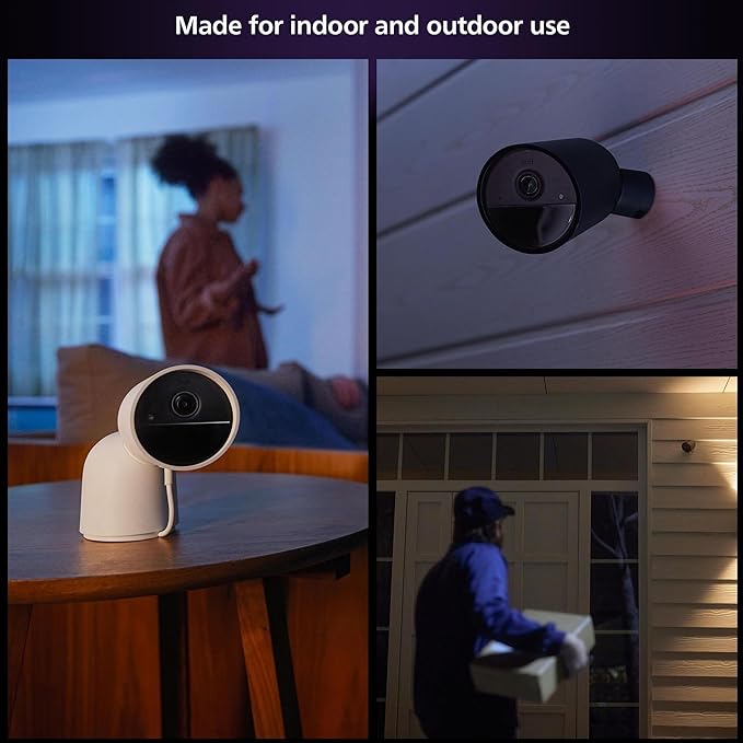 Philips Hue Secure Battery Camera 1-Pack, 1080P Resolution, Monitoring, Notifications, Seamless Integration, Rechargeable, Indoor and Outdoor, White, Free 24-Hour History
