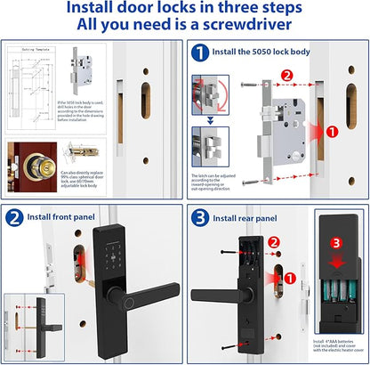WiFi Smart Lock, Tuya Smart Fingerprint Lock, Door Lock Keypad, Door Lock with Handle Fingerprint Electronic Deadbolt, Smart Door Lock Compatible with Tuya APP for 38-55mm Thickness Home Door