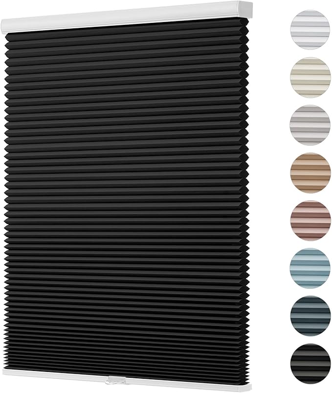 Changshade Black Blinds for Windows Cellular Shades Cordless, Window Shades Blackout Honeycomb Blinds Pleated Room Darkening for Home, Living Room, Bedroom, Bathroom, Easy to Install