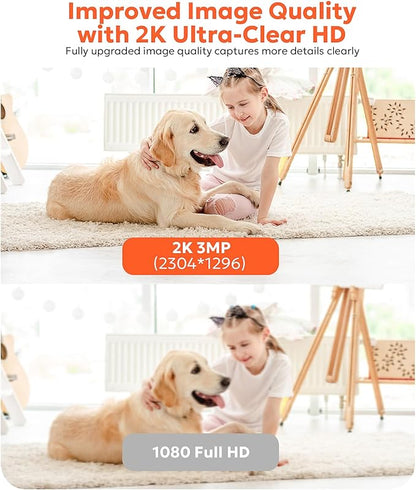 owltron Indoor Security Camera 2K, 2.4GHz WiFi Cameras for Home Security Baby Monitor Camera with Motion/Cry Detection, Pet & Dog Cam with Phone App, Night Vision, 2-Way Audio, Works with Alexa