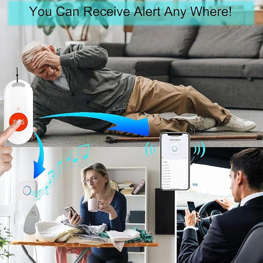 WiFi Caregiver Pager Wireless Call Button Nurse Alert System for Home/Elderly/Patient/Disabled with Phone App One Call Button One WiFi Receiver(only Supports 2.4GHz Wi-Fi)