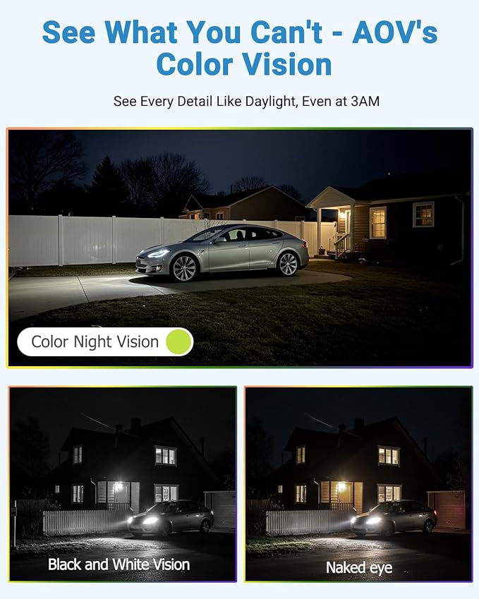 Solar Camera Security Outdoor - AOV 24/7 Recording Security Cameras Wireless Outdoor with 360° View, Human Auto Tracking, 2K Night Vision, Compatible with Alexa/Google Assistant (2 Pack)
