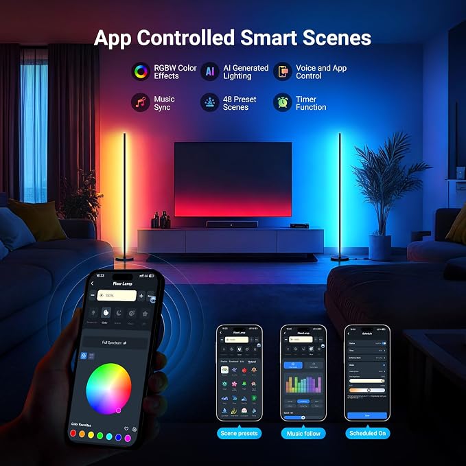 NEEWER NF04 RGB IC W Smart Floor Lamp NEW Version, 1000lm LED Corner Light Compatible with Google Alexa, APP/AI Design/Music Sync/16 Million Color Living Room Bedroom Home Decor Ambient Lighting