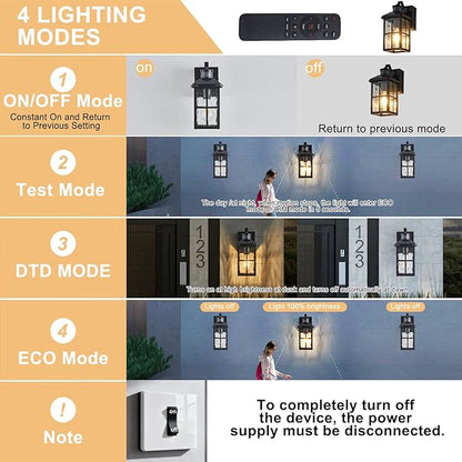 Porch Lights with GFCI Outlet with Remote,Dusk to Dawn Motion Sensor Outdoor Light, Upgraded 4 Lighting Modes Exterior Fixture Waterproof Outside Lights for House Patio Garage