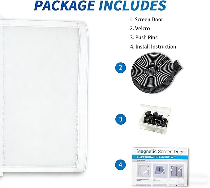 FEGO White Garage Door Screen for 2 Car 16x7FT, Magnetic Screen Doors with Retractable Fiberglass Mesh and Heavy Duty Weighted Bottom, Easy Assembly & Pass, Hands Free Screen Door for Entry Door