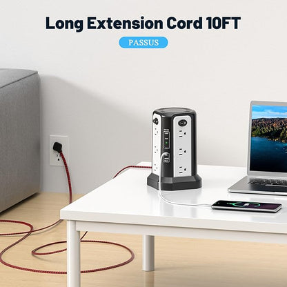 PD65W USB C Fast Desktop Charging Station, PASSUS Surge Protector Power Strip with 12 AC Outlets|4 USB C|1 USB A, 10FT Extension Cord with Overload Protection for Home Office Dorm