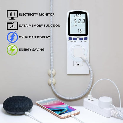 Upgraded Watt Meter Plug in Power Meter Home Energy Monitor Power Consumption Meter, Energy Voltage Amps Kill Tester with White Backlight, Overload Protection, 7 Modes Display