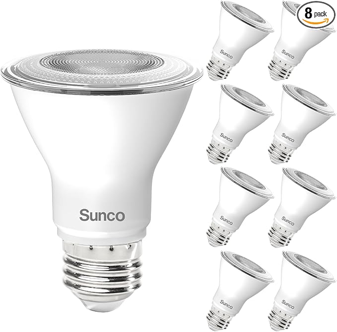Sunco 8 Pack PAR20 LED Bulbs, Flood Light Bulb Outdoor, 500 LM, 7W (50W Equivalent), 4000K Cool White, E26 Medium Base, Dimmable, Track Lighting for Indoor/Outdoor Use, Wet Rated UL