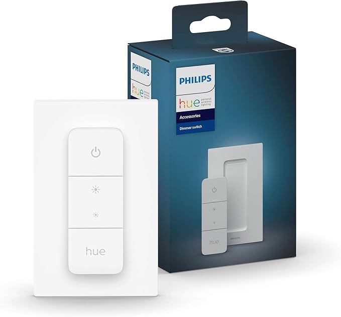 Philips Hue Smart Dimmer Switch with Remote + Philips Hue White A19 Medium Lumen Smart Bulb (1100 Lumens)