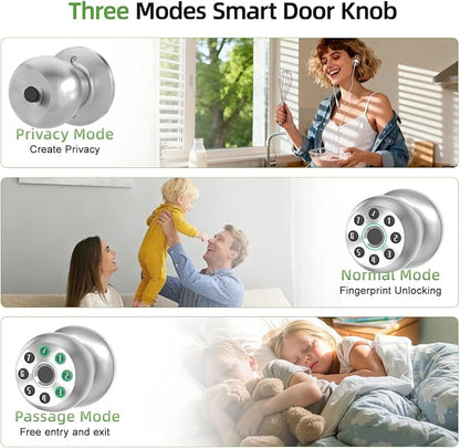 Fingerprint Door Knob, Smart Door Knob, Biometric Door Knob with Code, App Control, Auto Lock, Fingerprint Door Lock,Thumb Print Door Knobs for Bedroom, Office, Apartment,Satin Nickel
