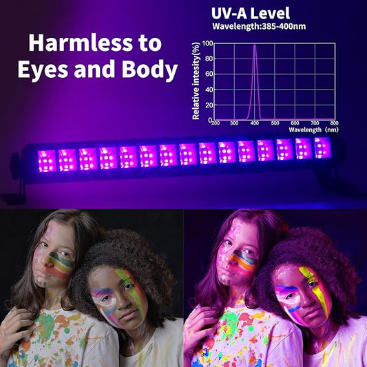 30W Black Light Bar, 30 LEDs, Blacklight Flood Light with Switch, Plug and 5ft Cable, Light Up 20x20ft, for Body Paint, Black Party, Halloween